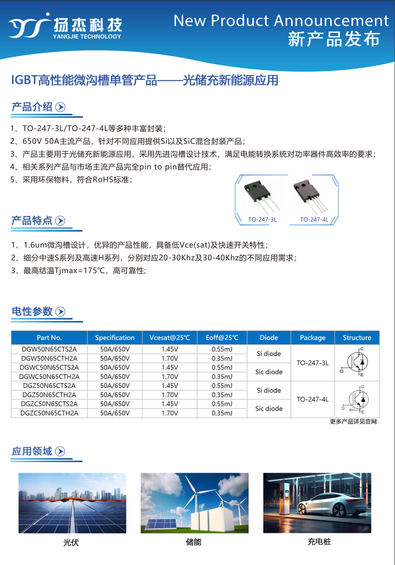 揚(yáng)杰IGBT 高性能微溝槽單管產(chǎn)品—應(yīng)用光儲新能源